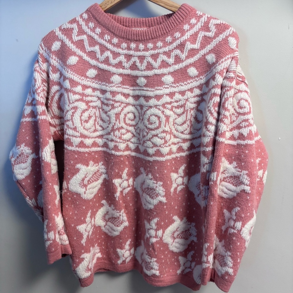Tarazzia vintage Pink and White Patterned Women's Sweater